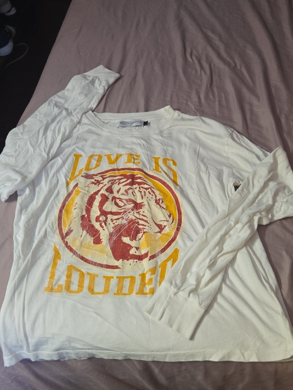 White Long Sleeve Tee with Tiger 'Love Is Louder' Graphic